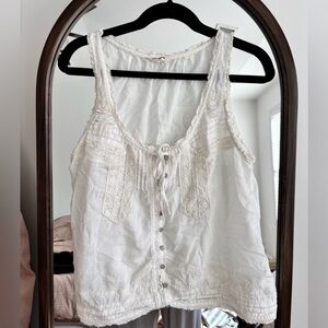 Lucky Brand White Lace Button-Up Blouse